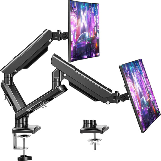 ELIVED EV6012B Monitor Mount 2 Monitors for 13-32 Inch Screens, Screen Mount 2 Monitors Holds 2-9 kg Monitor with VESA 75/100 mm, Gas Spring Monitor Arm with Tilt, Swivel, Rotatable
