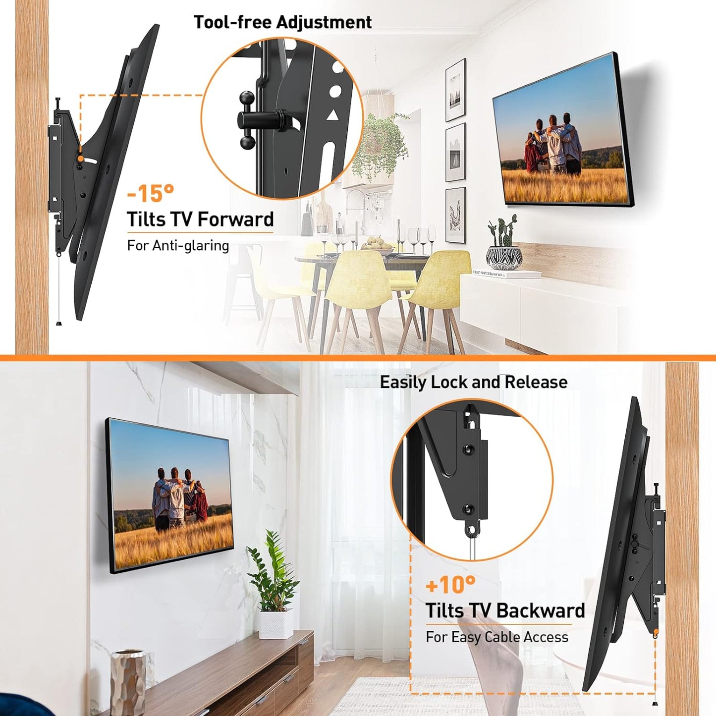 ELIVED TV Wall Mount for Most 37-75 Inch TVs, Holds up to 120 lbs, Leveling Adjustable Tilt TV Mount Fits 8"-24" Studs, Max VESA 600x400mm, Flat Wall Mount Bracket.