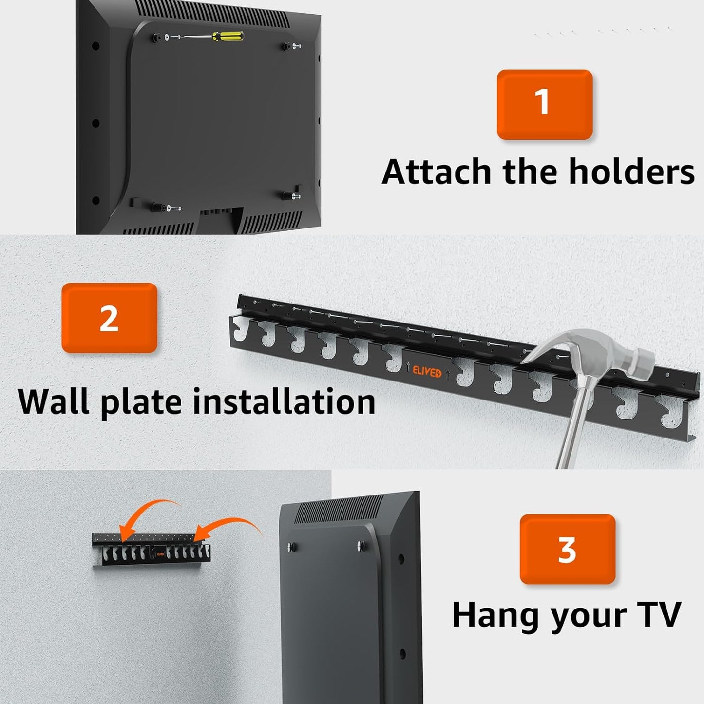 ELIVED No Stud TV Wall Mount Studless Drywall TV Mount for 24-65 inch Flat Screen TVs, No Drill TV Wall Bracket with Max VESA 600x400mm up to 100 lbs, No Damage Easy Install with All Hardware Included