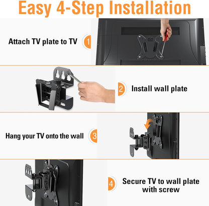 ELIVED TV Wall Mount Small Monitor Mount Bracket with Adjustable Tilt Swivel for Most 13-30 Inch LED LCD OLED TVs, Single Stud Perfect Center Design, VESA Size Up to 100x100mm and Holds up to 33 lbs