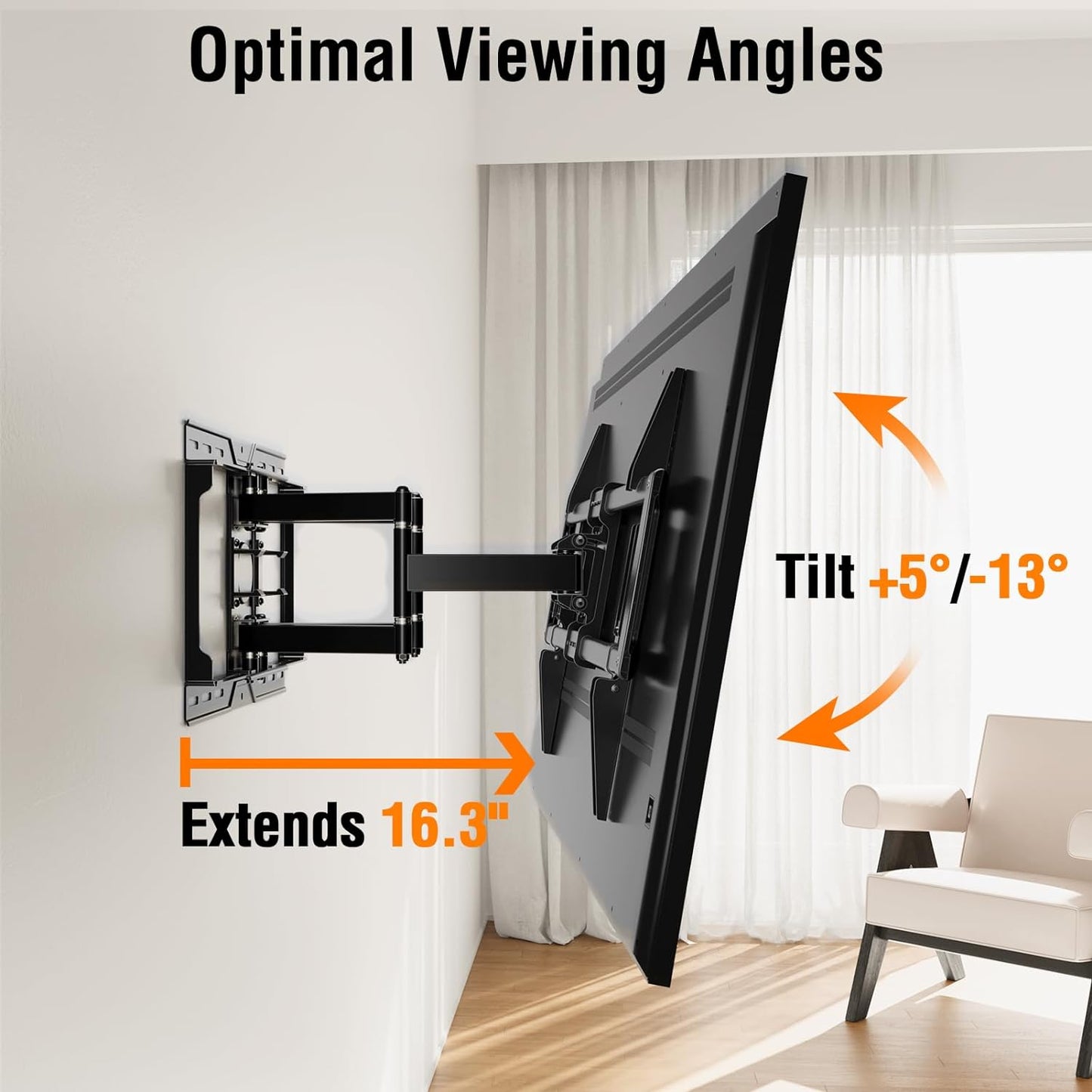 ELIVED TV Wall Mount for Most 37-82 Inch OLED QLED TVs, 8 Ball Bearings Smooth Swivel for Ultra Slim Screens, Full Motion Wall Mount TV Bracket for 16"/18"/24" Wood Studs, Max VESA 600x400mm, 100 lbs.