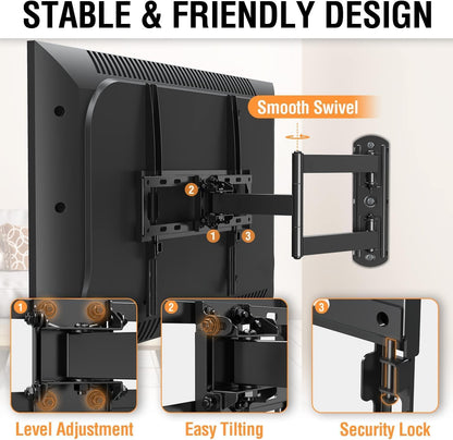 ELIVED Full Motion TV Wall Mount for Most 26-55 Inch Flat Curved TVs Up to 77 lbs, Swivel and Tilt TV Bracket with Articulating Arms, Perfect Center Single Stud Corner TV Mount, Max VESA 400x400mm