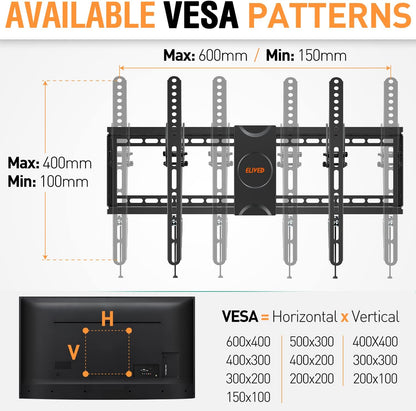 ELIVED UL Listed TV Wall Mount for Most 37-75 Inch Flat Screen Curved TVs, Universal Tilt TV Mount fits 16”, 18”, 24” Studs, Low Profile TV Bracket Max VESA 600x400mm, Loading Capacity 99 lbs. /45kg