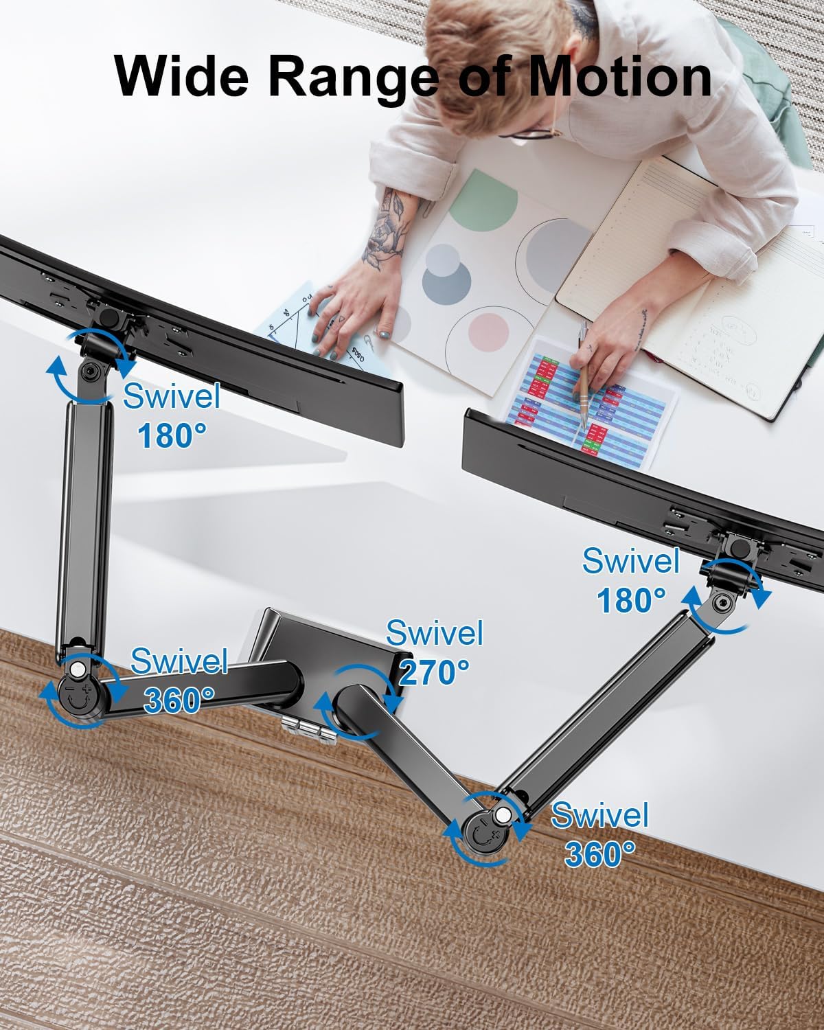 ErgoFocus Dual Monitor Mount Full Motion Monitor Desk Mounts Gas Spring Monitor Stand