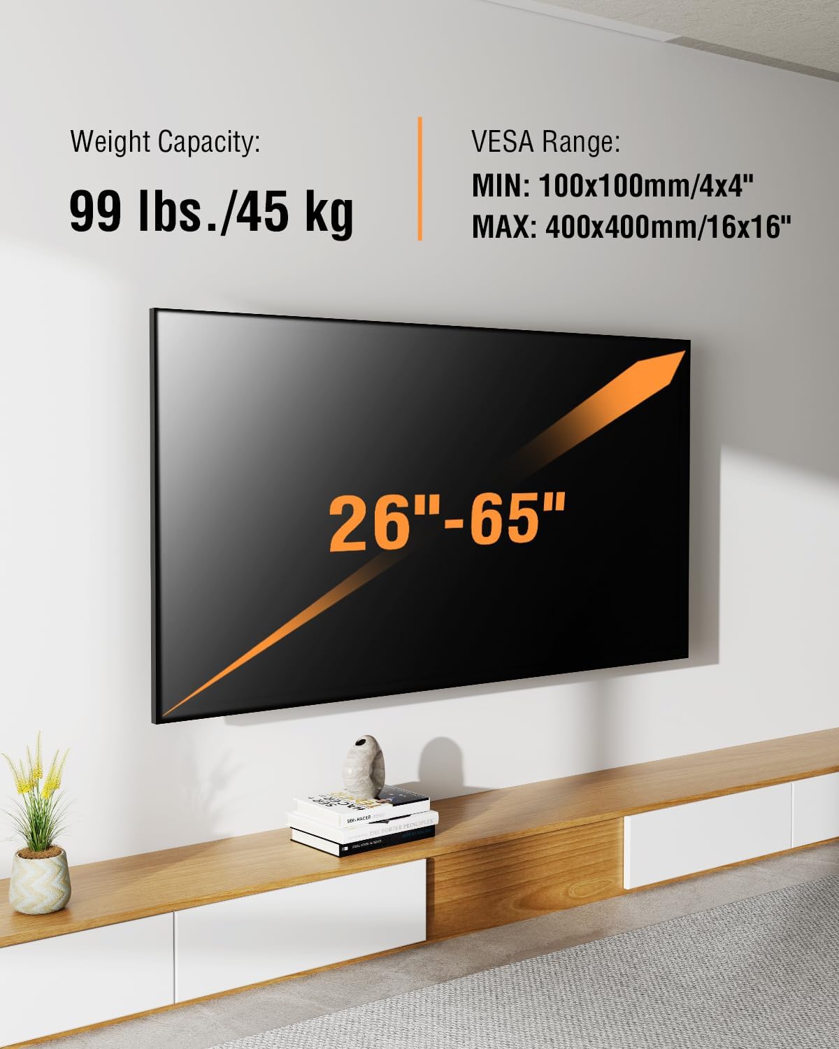 DreamAxis TV Wall Mount for Most 26-70 inch tvs, Full Motion TV Mount Swivel and Tilt, Wall Mount Bracket Max VESA 400x400mm, Holds up to 99 lbs, Fits 8” 12” 16" Wood Studs.