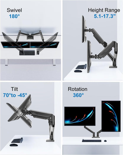 ErgoFocus Dual Monitor Mount Full Motion Monitor Desk Mounts Gas Spring Monitor Stand