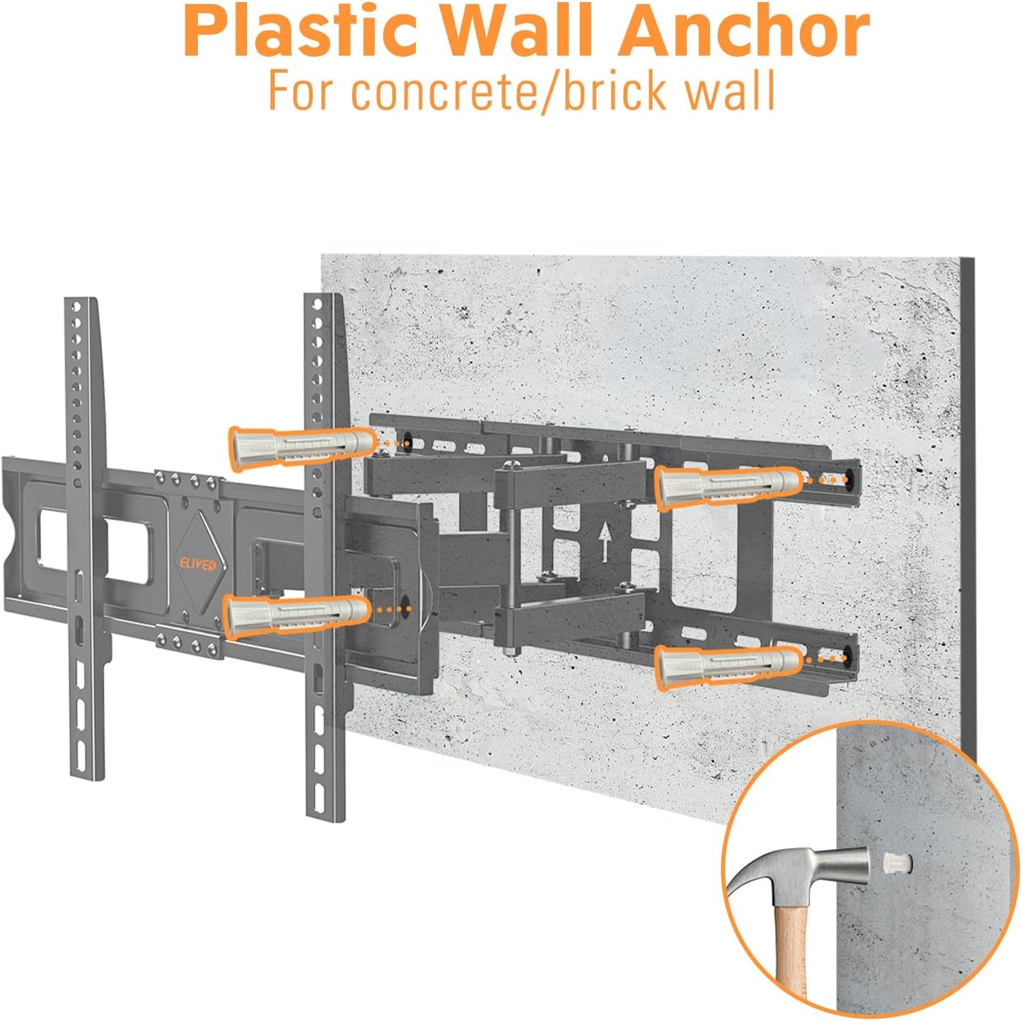 ELIVED Universal TV Mounting Hardware Kit, Fits TVs up to 80 Inch, Includes M4 M5 M6 M8 Screws, Washers, Spacers and Concrete Wall Anchors, Compatible for Most Flat/Curved TV/Monitor Mount. YD1013