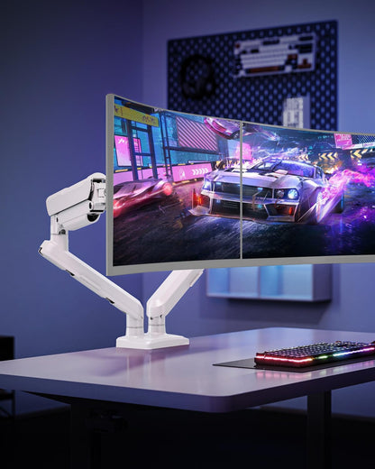 ELIVED EV6012W Monitor Mount 2 Monitors for 13-32 Inch Screens, Screen Mount 2 Monitors Holds 2-9 kg Monitor with VESA 75/100 mm, Gas Spring Monitor Arm with Tilting, Swivelling, Rotating, White