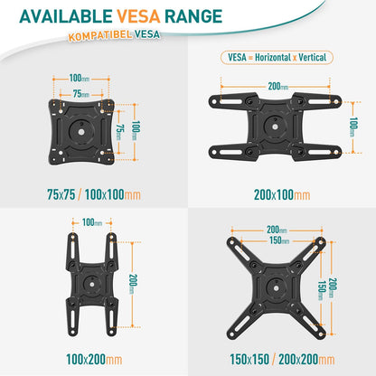 ELIVED EV012 TV Wall Mount Swivelling Tilting TV Wall Mount Extendible for Most 14-42 Inch LED, LCD, OLED TVs up to 15 kg with Max VESA 200 x 200 mm