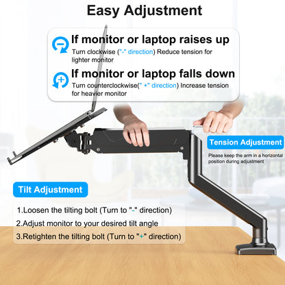 ErgoFocus  Laptop Stand Desk Mount, 2 in 1 Function, Single Monitor Mount  Fits Max 17" Notebook and 32" Computer Screen, Gas Spring Arm with Laptop Tray, Holds up to 17.6lbs