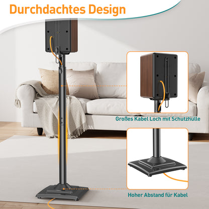 ELIVED Universal Lautsprecherständer höhenverstellbar bis 106cm, Boxenständer mit interner Kabelkanal für Regallautsprecher, 5kg Tragkraf, Schwarz, 1 Paar