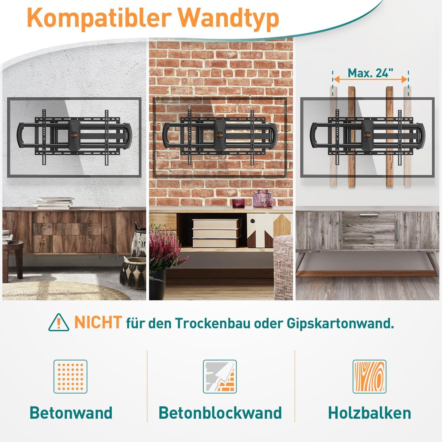 ELIVED TV Wandhalterung mit 1027mm Extra Langer Arm für die meisten 42-90 Zoll Fernseher bis 68KG, Schwenkbar Arm 1m 100cm 1000mm, Neigbare TV Halterung, Max. VESA 800x400mm, EV3029