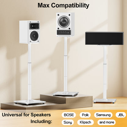ELIVED Universal Speaker Stands Height Adjustable 28"-37.4", Bookshelf Speaker Stand Pair for Satellite Studio Large Speakers Up to 22 lbs, Surround Sound Speaker Stand with Cable Management, White