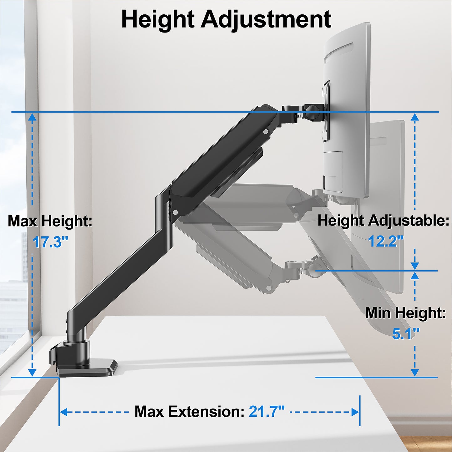 ErgoFocus Heavy Duty Monitor Mount for Max 49 inch Ultrawide Screens, Hold 2.2 to 44 lbs, Premium Single Monitor Arm for Samsung Odyssey G9 and More, Adjustable Gas Spring Desk Stand, VESA Mount