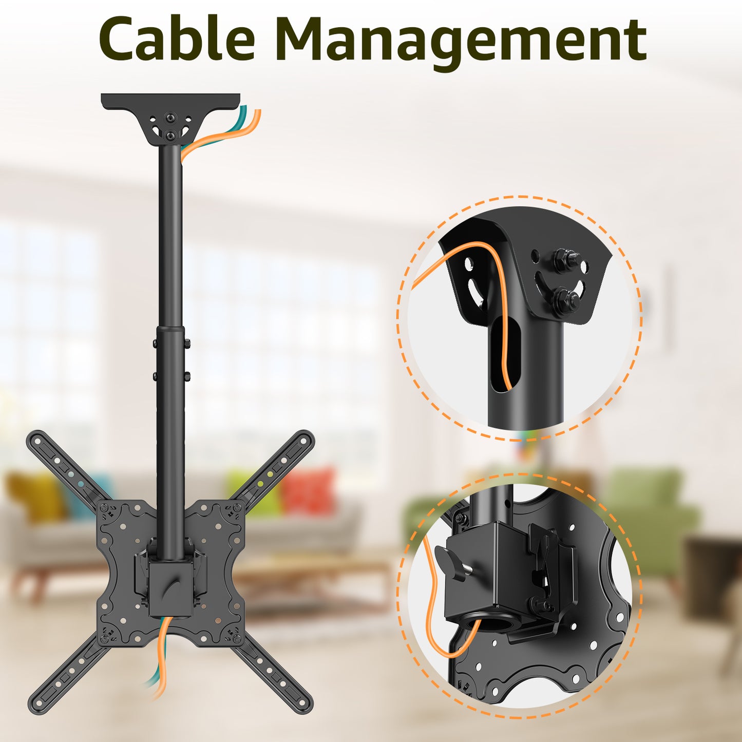ELIVED Ceiling TV Mount Fits Most 26-65 Inch LED, LCD OLED Flat Screen TVs, Full Motion Height Adjustable TV Mount Bracket, Swivel and Tilt TV Bracket, Max VESA 400x400mm, Holds up to 99 lbs.
