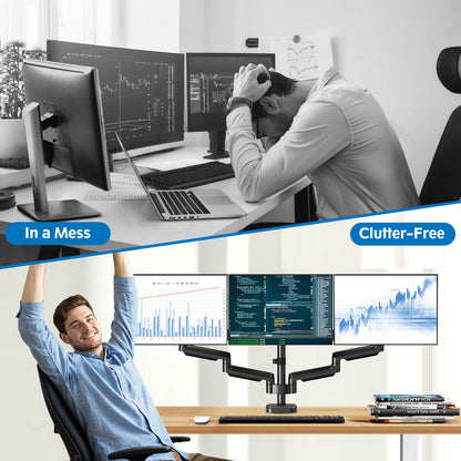 ErgoFocus  Triple Monitor Desk Mount for Computer Screens up to 32"  Holds up to 19.8 lbs Each, 3 Monitor Arm, Heavy Duty Stand Vesa Mount 75x75, 100x100