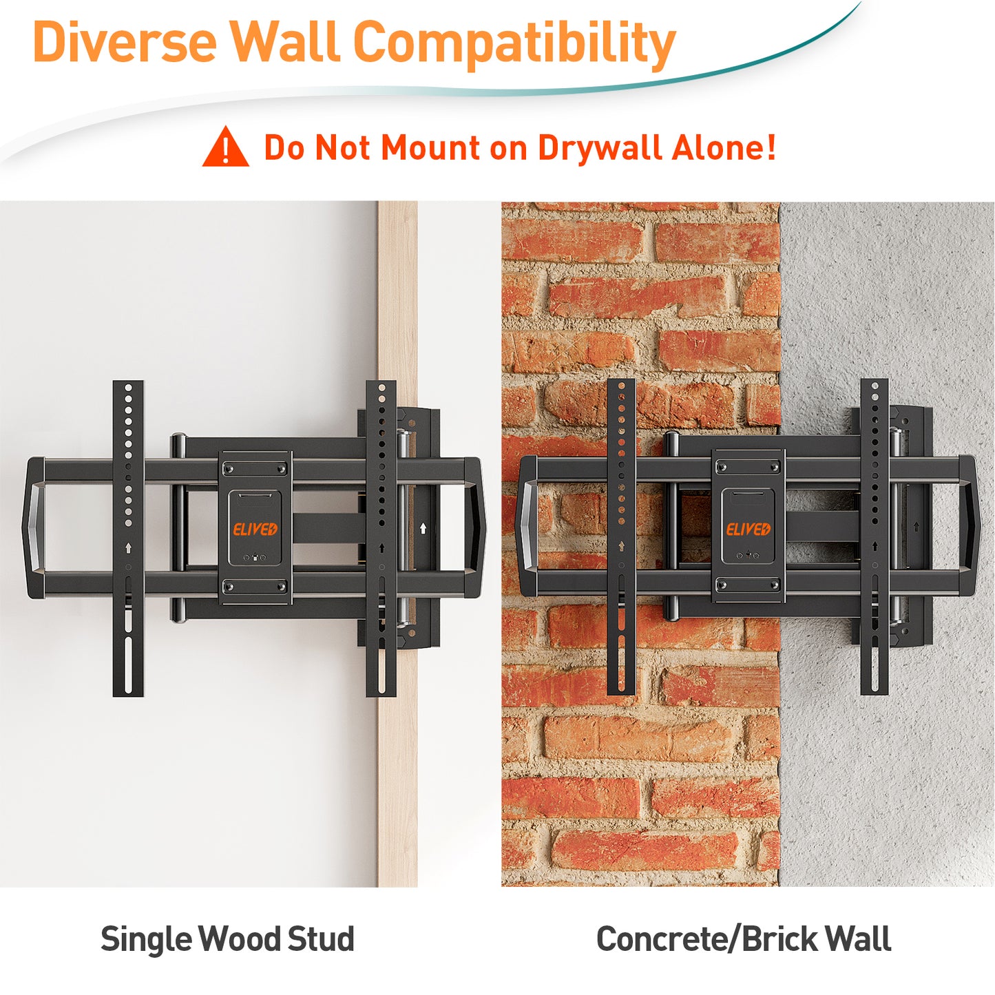 ELIVED 762mm Long Arm TV Wall bracket for Most 42-75 Inch TVs, Long Extension Corner TV Mount, Full Motion Wall Mount Bracket Swivel and Tilt, Holds up to 45KG. Max VESA 600x400mm