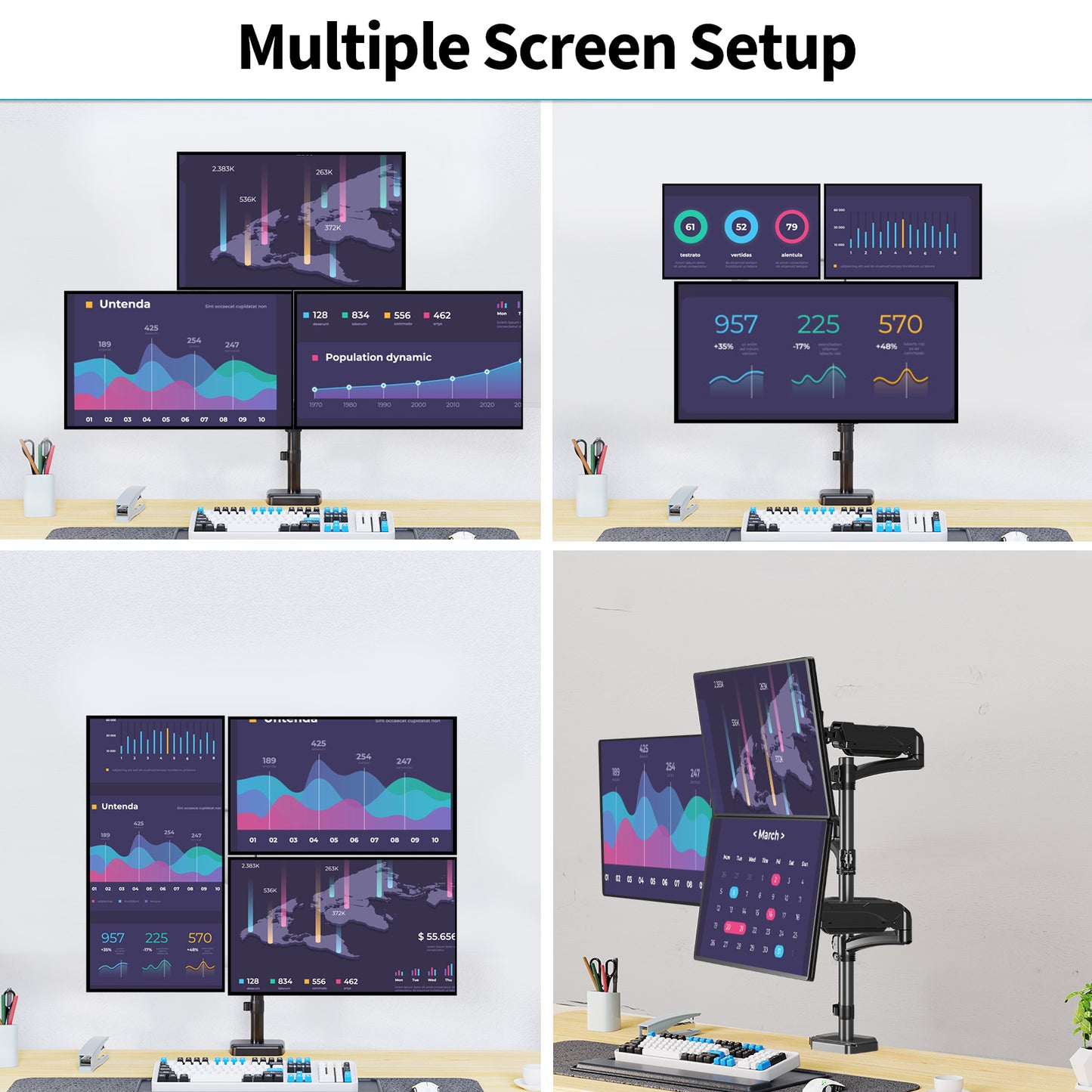 ErgoFocus Triple Monitor Mount Fits Max 32" Computer Screen, Holds up to 17.6lbs Each Arm, 3 Monitor Desk Mount, Triple Stand with Tilt Swivel Rotation, VESA Mount 75/100mm