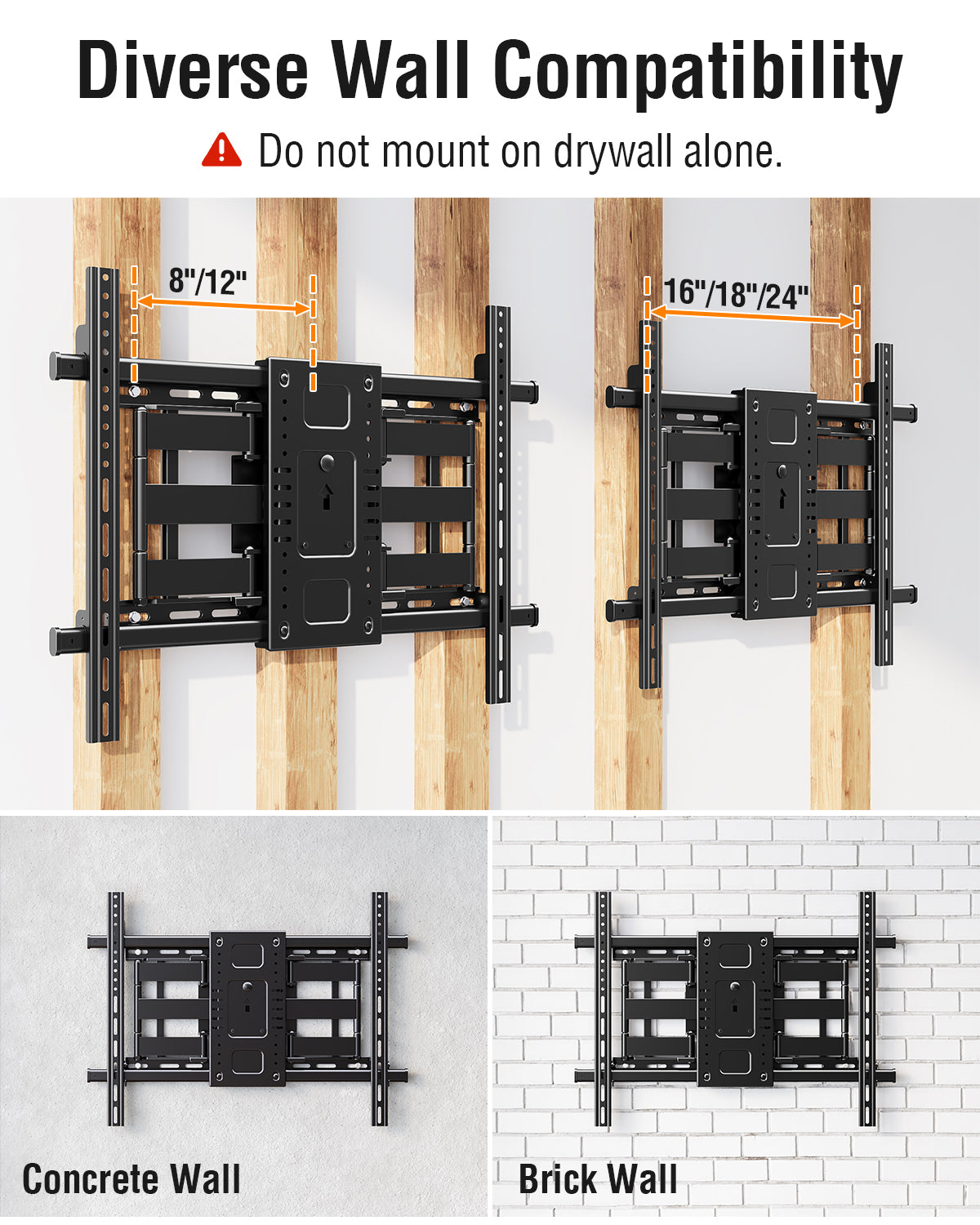 ELIVED Heavy Duty TV Mount for Most 50-110 inch tvs, Holds up to 250 lbs, Full Motion TV Wall Mount Swivel and Tilt, Slim Wall Mount Bracket Max VESA 800x600mm, Fits 12"/16"/18"/24" Studs