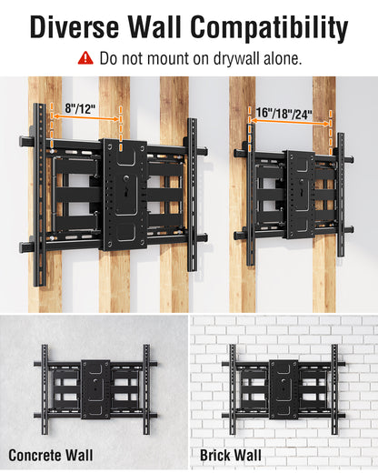 ELIVED Heavy Duty TV Mount for Most 50-110 inch tvs, Holds up to 250 lbs, Full Motion TV Wall Mount Swivel and Tilt, Slim Wall Mount Bracket Max VESA 800x600mm, Fits 12"/16"/18"/24" Studs
