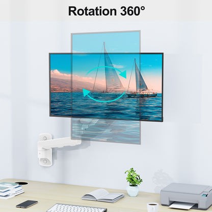 ErgoFocus  Monitor Wall Mount Fits 17-32 Inch Flat/Curved Computer Screens, Single Wall Arm Holds up to 19.8lbs, Height Adjustable Gas Spring Wall Stand Tilt, VESA Mount 75/100, White