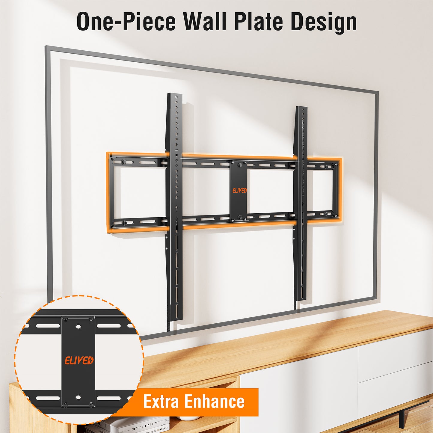ELIVED Fixed TV Mount for Most 42-120 Inch Flat Screen tvs, Low Profile Wall Mount TV Bracket up to VESA 1000x700mm and 280 lbs - Fits 16", 24", 32", 36" Studs- Heavy Duty and Space Saving