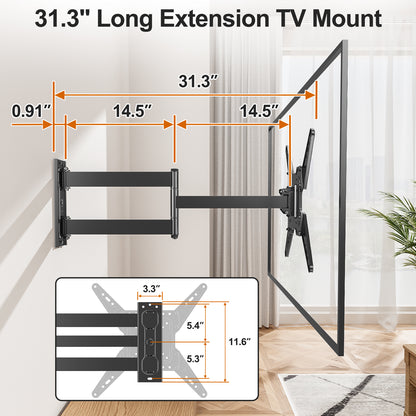 ELIVED 31.3 Inch Long Arm TV Mount for Most 32-65 Inch TVs YD1035