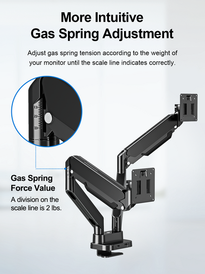 ErgoFocus Dual Monitor Mount Fits Max 39" Computer Screen, Hold 4.4-33 lbs Each Ultrawide Desk Mount, Adjustable Gas Spring Double Monitor Arm, Monitor Stand for 2 Monitors with USB, VESA