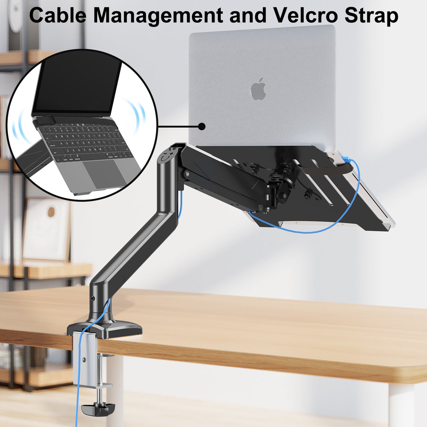 ErgoFocus  Laptop Stand Desk Mount, 2 in 1 Function, Single Monitor Mount  Fits Max 17" Notebook and 32" Computer Screen, Gas Spring Arm with Laptop Tray, Holds up to 17.6lbs