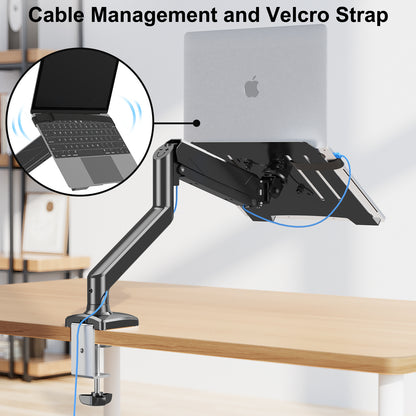 ErgoFocus  Laptop Stand Desk Mount, 2 in 1 Function, Single Monitor Mount  Fits Max 17" Notebook and 32" Computer Screen, Gas Spring Arm with Laptop Tray, Holds up to 17.6lbs