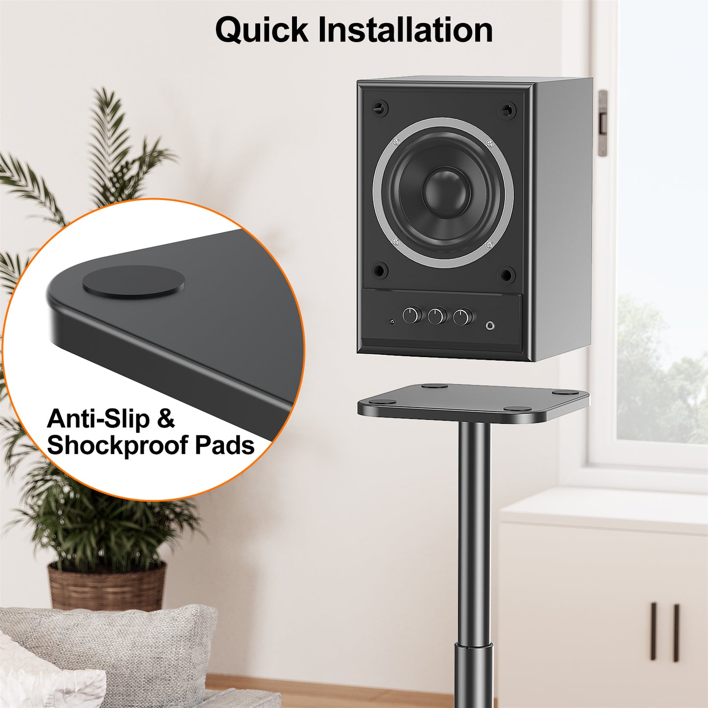 ELIVED Universal Speaker Stands Height Adjustable 28"-37.4", Bookshelf Speaker Stand Pair for Satellite Studio Large Speakers Up to 22 lbs, Surround Sound Speaker Stand with Cable Management, Black