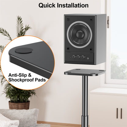 ELIVED Universal Speaker Stands Height Adjustable 28"-37.4", Bookshelf Speaker Stand Pair for Satellite Studio Large Speakers Up to 22 lbs, Surround Sound Speaker Stand with Cable Management, Black