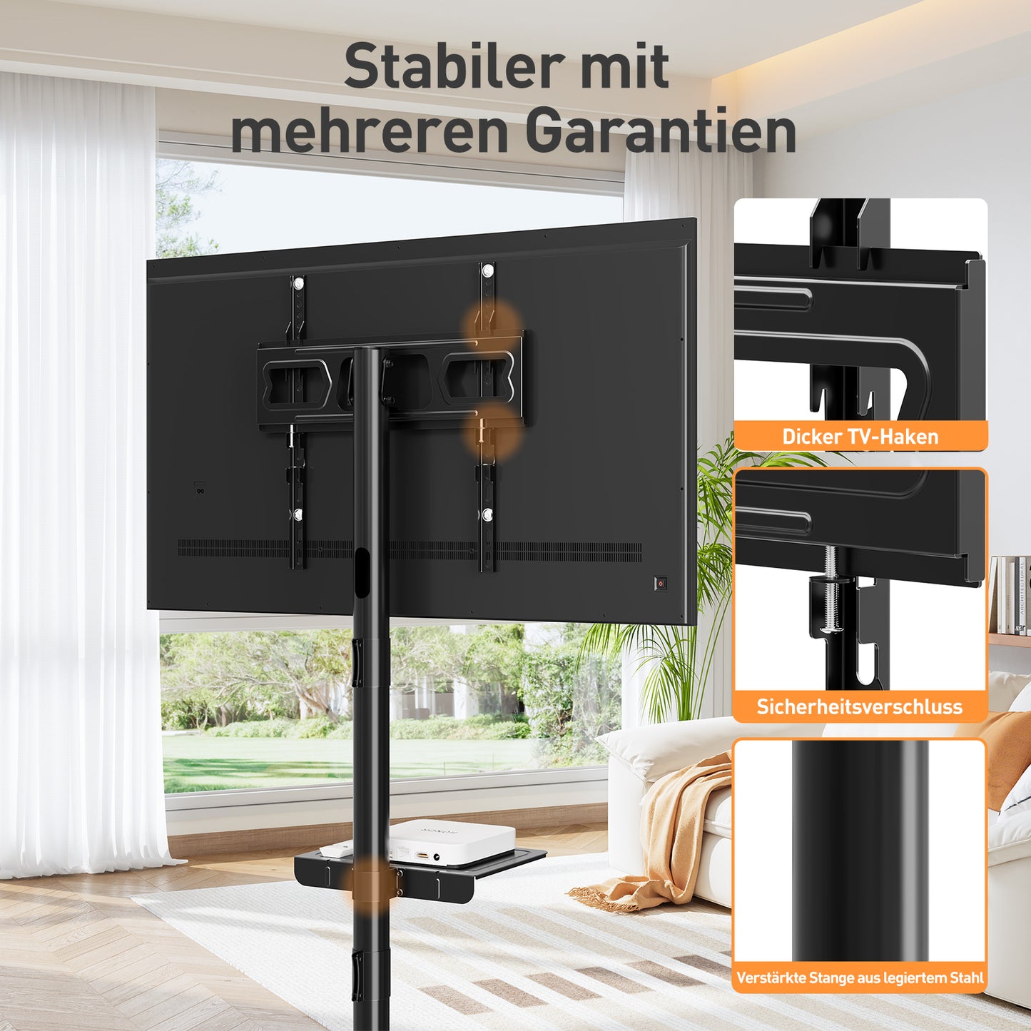 ELIVED TV Ständer Rollbar für 26-65 Zoll Fernseher bis zu 35kg, Max VESA 400x400mm, Mobiler TV Stand mit Rollen Höhenverstellbar Fernseher Bodenständer EV1117