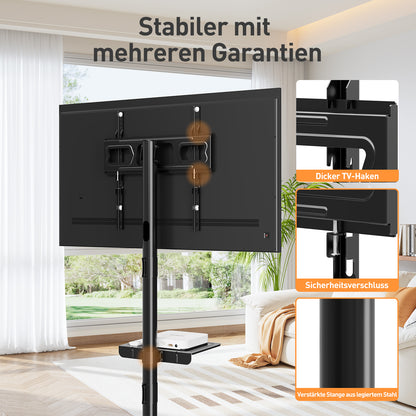 ELIVED TV Ständer Rollbar für 26-65 Zoll Fernseher bis zu 35kg, Max VESA 400x400mm, Mobiler TV Stand mit Rollen Höhenverstellbar Fernseher Bodenständer EV1117