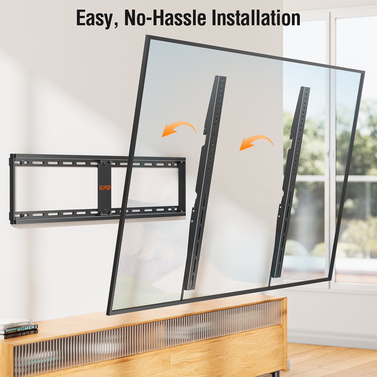 ELIVED Fixed TV Mount for Most 42-120 Inch Flat Screen tvs, Low Profile Wall Mount TV Bracket up to VESA 1000x700mm and 280 lbs - Fits 16", 24", 32", 36" Studs- Heavy Duty and Space Saving