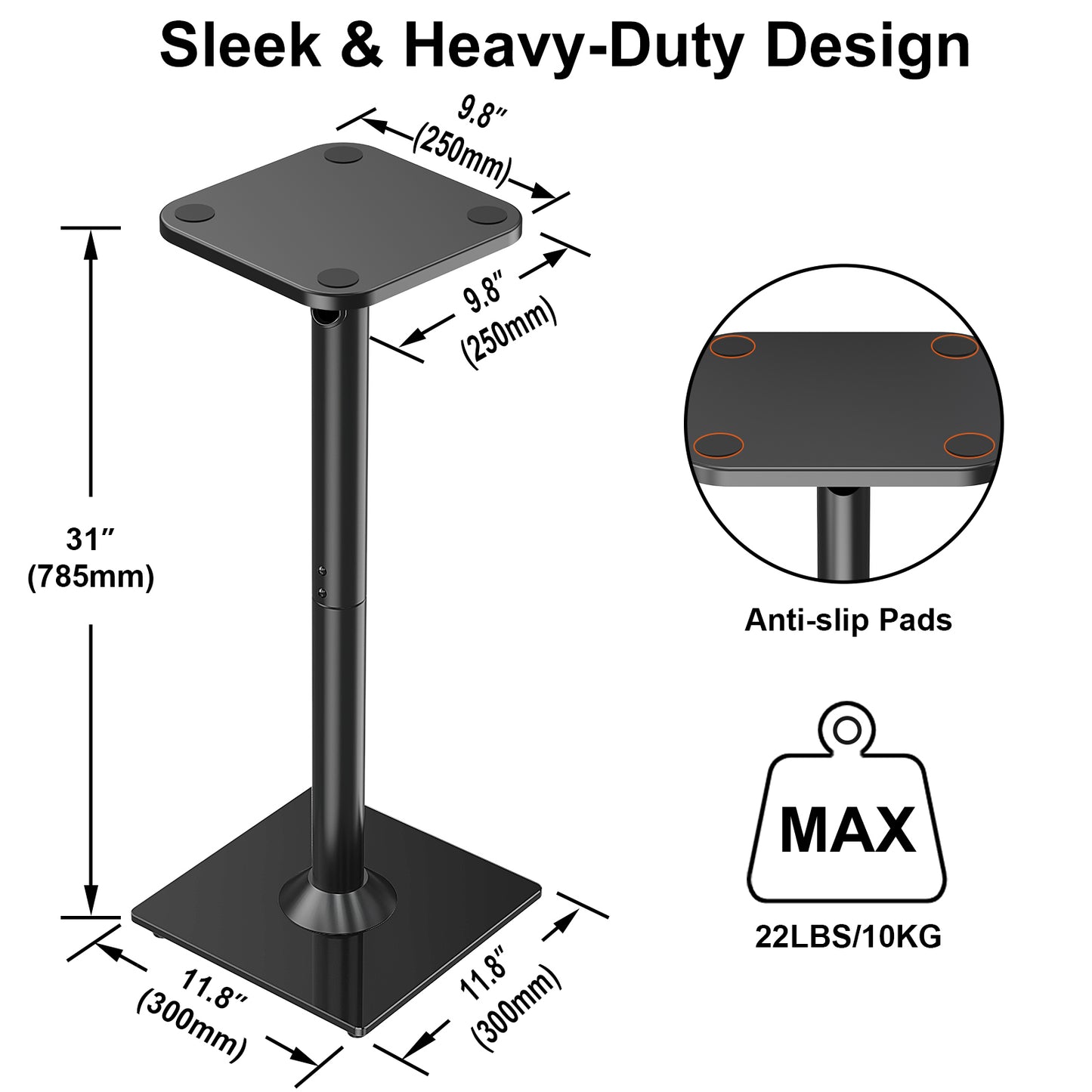 ELIVED Universal Speaker Stand Pair, 31 Inch Height Bookshelf Speaker Stands for Satellite Speaker Large Speaker Up to 22 lbs, Surround Sound Speaker Stand with Cable Management, Black, YD5022