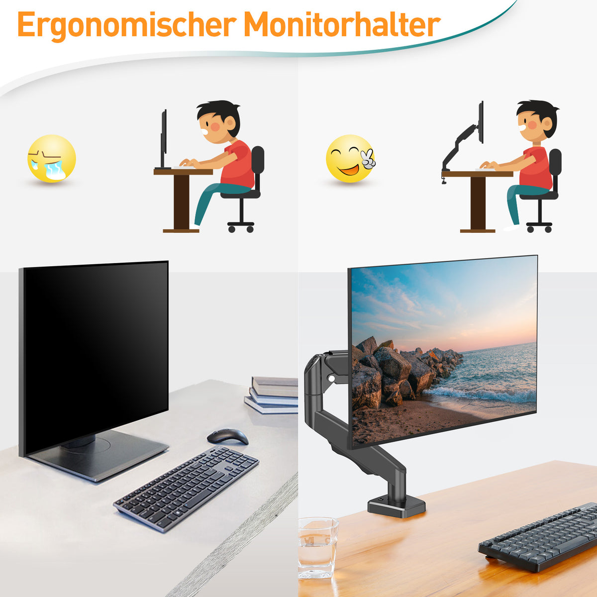 ELIVED Monitor Halterung für 13-32" Bildschirme bis zu 9kg, VESA 75/100mm