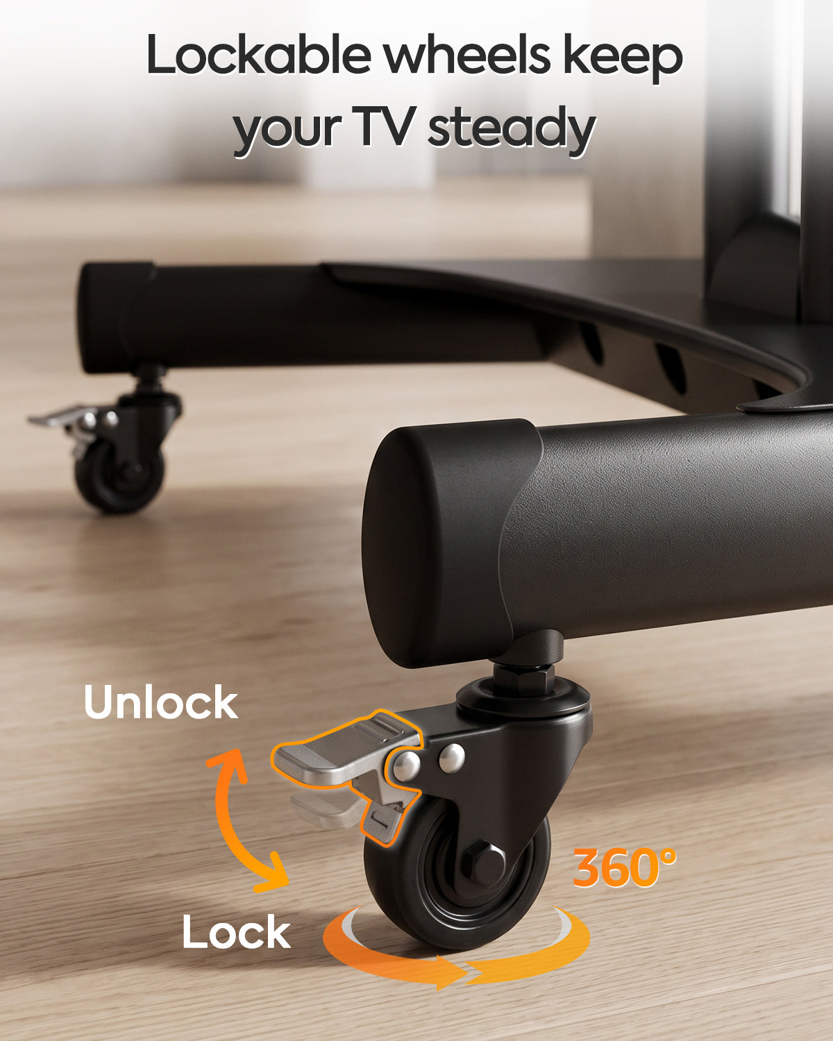 ELIVED Heavy‑Duty Rolling TV Stand for 40‑85 Inch TV Holds up to 100 lbs| Mobile TV Cart with wide anti‑tip base, 10-step height adjustment, max VESA 600x400, AV‑webcam shelves, lockable 360° casters