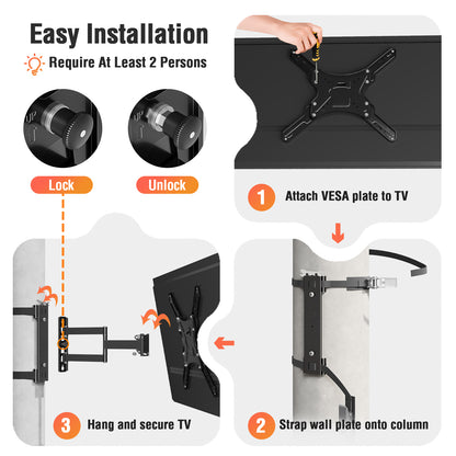ELIVED Outdoor Pillar TV Mount for Most 26"-60" TVs, Column TV Mount Weatherproof for Gazebo Patio Pergola, No Drill tv Bracket Swivel and Tilt, Fits Multi-Shaped Poles, Max VESA 400x400mm, 77 Lbs.