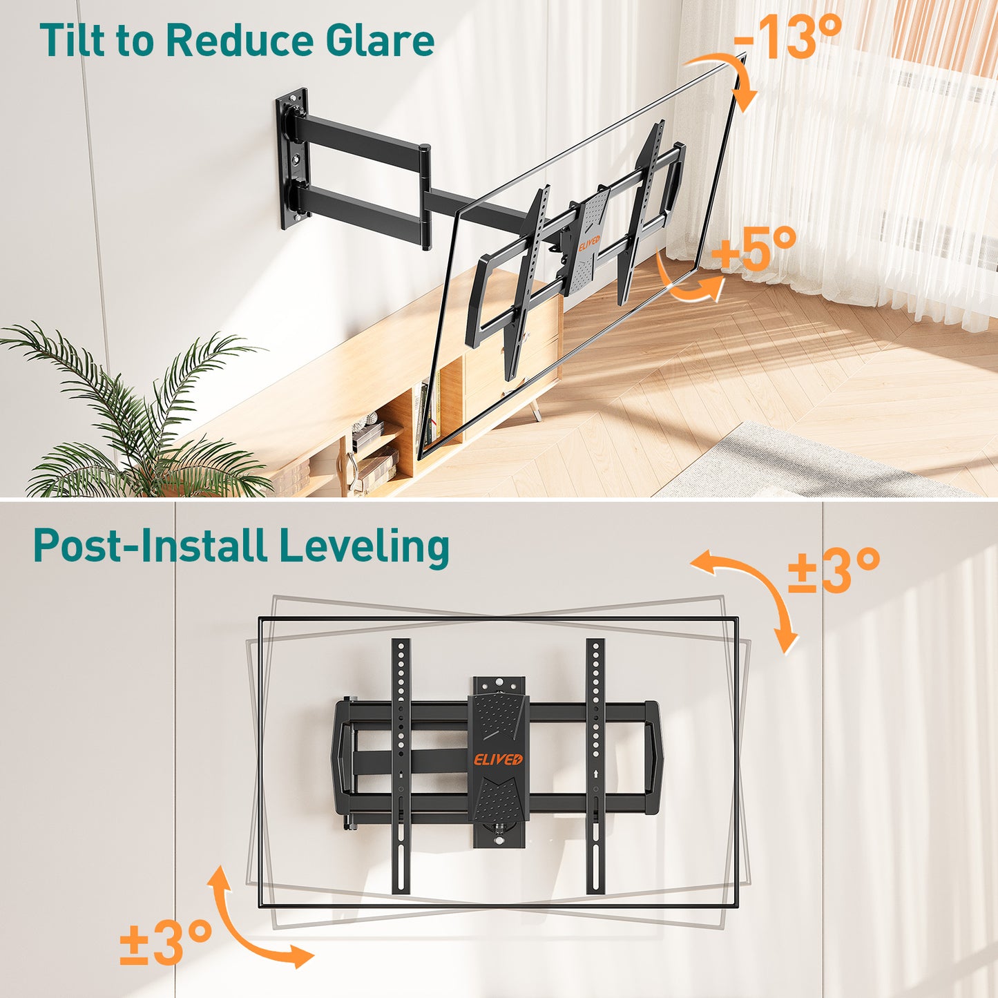 ELIVED 813mm Long Arm TV Wall Bracket for Most 37-75 Inch TVs, Universal Long Extension Arm Corner TV Wall Mount, With Tilt, Swivel, Up to 45 kg, Max VESA 600x400mm