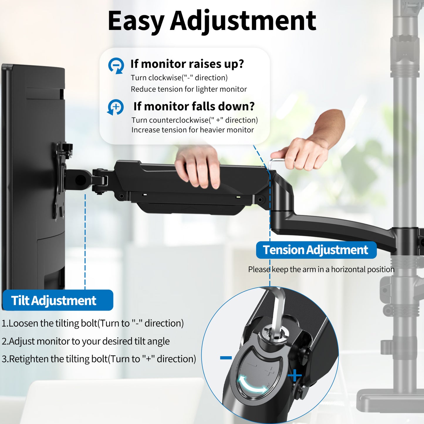 ErgoFocus Triple Monitor Mount Fits Max 32" Computer Screen, Holds up to 17.6lbs Each Arm, 3 Monitor Desk Mount, Triple Stand with Tilt Swivel Rotation, VESA Mount 75/100mm