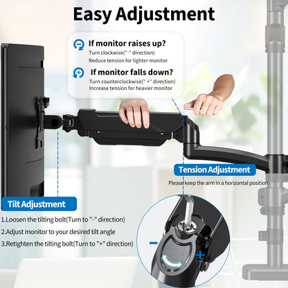 ErgoFocus Triple Monitor Mount Fits Max 32" Computer Screen, Holds up to 17.6lbs Each Arm, 3 Monitor Desk Mount, Triple Stand with Tilt Swivel Rotation, VESA Mount 75/100mm