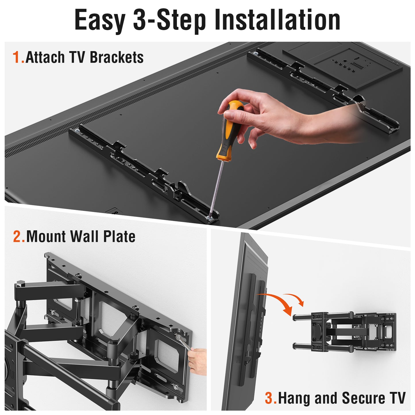 ELIVED TV Wall Mount for Most 42-82" Flat Curved TVs, Heavy Duty TV Mount with Articulating 6 Arms Hold up to 110 lbs, Full Motion Bracket Swivel, Tilt, Easy Install Fits 16" Studs, Max VESA 600x400mm