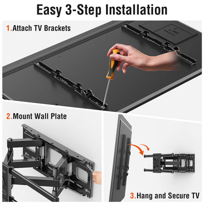 ELIVED TV Wall Mount for Most 42-82" Flat Curved TVs, Heavy Duty TV Mount with Articulating 6 Arms Hold up to 110 lbs, Full Motion Bracket Swivel, Tilt, Easy Install Fits 16" Studs, Max VESA 600x400mm