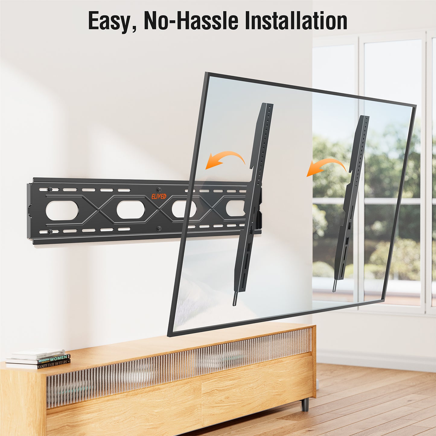 ELIVED Fixed TV Mount for Most 50-120 Inch Flat Screen tvs, Low Profile Wall Mount TV Bracket up to VESA 950x600mm and 220 lbs - Fits 16", 24", 32", 36" Studs- Heavy Duty and Space Saving