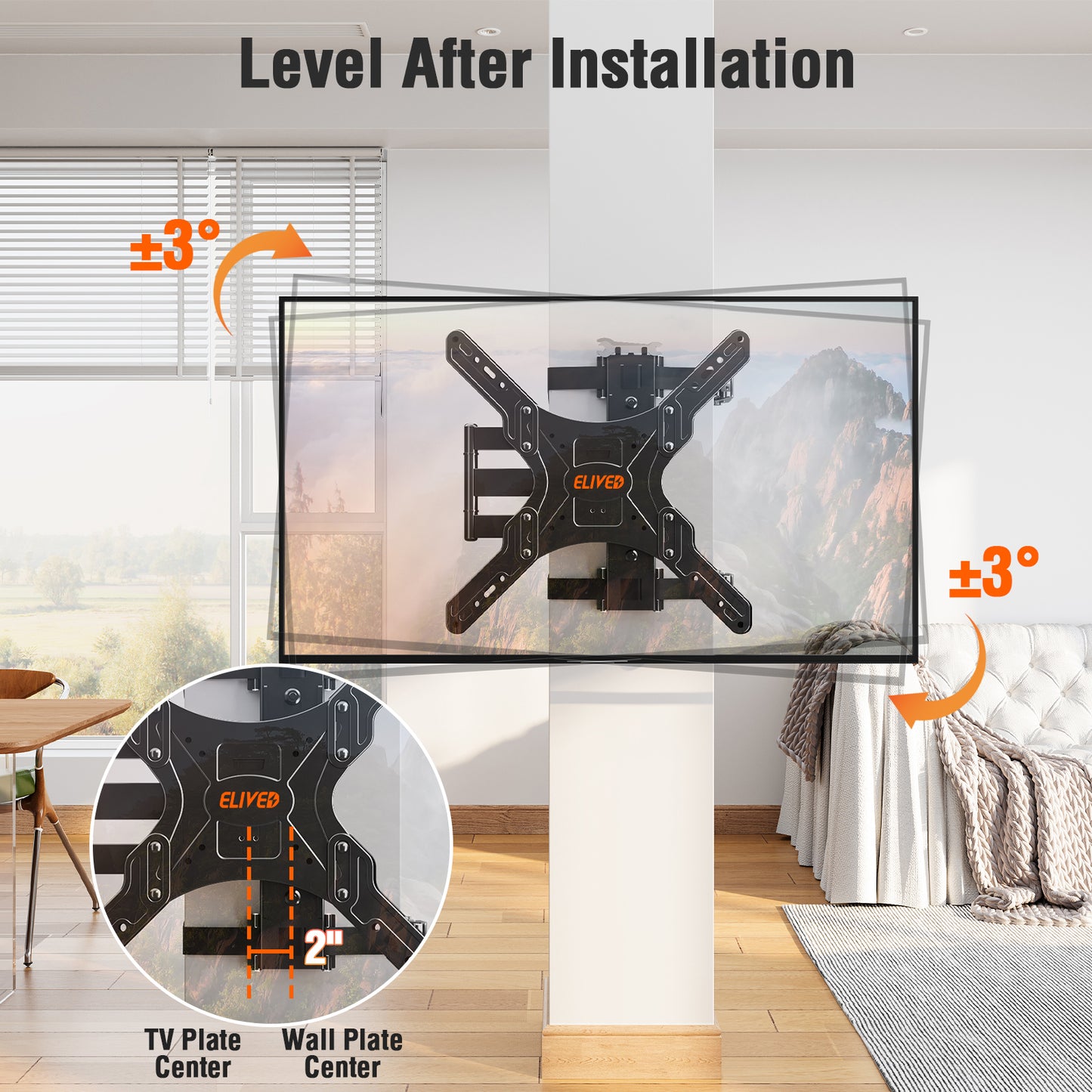 ELIVED Pillar TV Mount for Most 26"-60" TVs, Column TV Mount for Gazebo Patio Pergola, No Drill Full Motion tv Bracket Swivel and Tilt, Fits Multi-Shaped Poles, Max VESA 400x400mm, 77 Lbs. YD0084