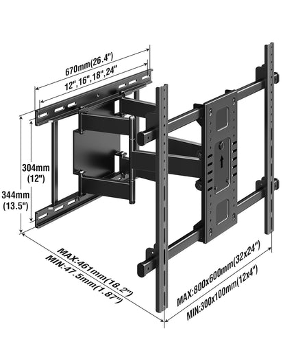 ELIVED Heavy Duty TV Mount for Most 50-110 inch tvs, Holds up to 250 lbs, Full Motion TV Wall Mount Swivel and Tilt, Slim Wall Mount Bracket Max VESA 800x600mm, Fits 12"/16"/18"/24" Studs
