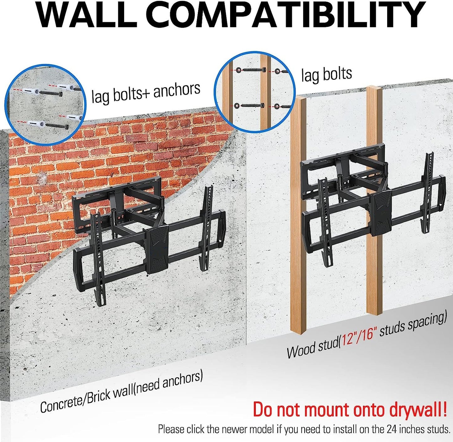 HOMOUNT Full Motion TV Wall Mount for Most 42-82 inch TVs, Wall Mount Bracket with Articulating Swivel and Tilt Fits 16" Stud, TV Mount Max VESA 600x400mm, Holds up to 100lbs