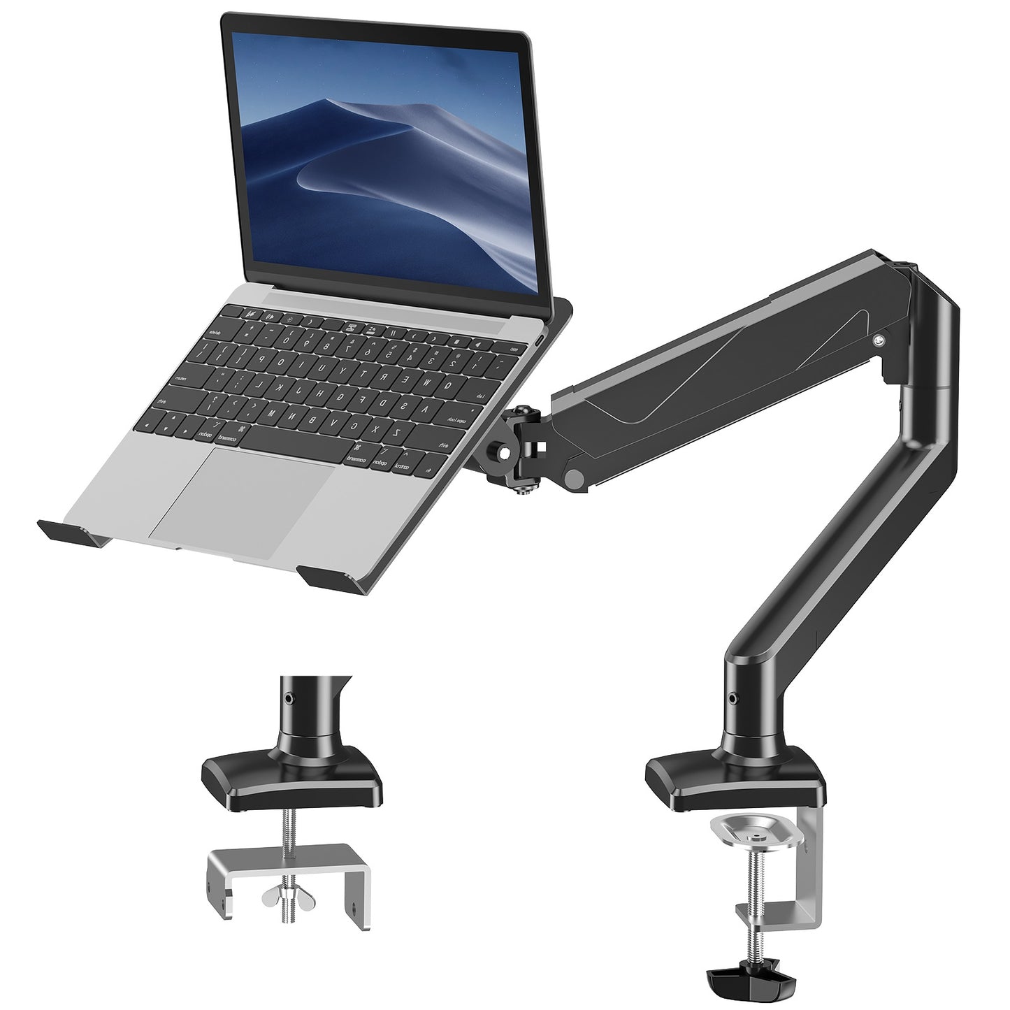 ErgoFocus  Laptop Stand Desk Mount, 2 in 1 Function, Single Monitor Mount  Fits Max 17" Notebook and 32" Computer Screen, Gas Spring Arm with Laptop Tray, Holds up to 17.6lbs