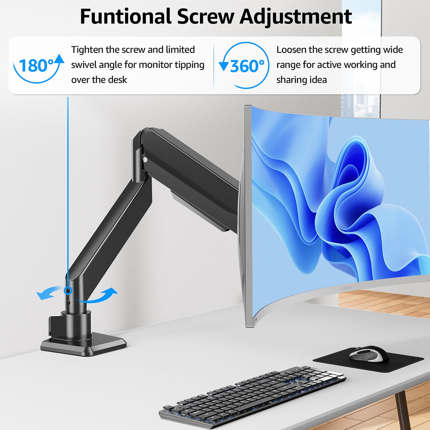 ErgoFocus Heavy Duty Monitor Mount for Max 49 inch Ultrawide Screens, Hold 2.2 to 44 lbs, Premium Single Monitor Arm for Samsung Odyssey G9 and More, Adjustable Gas Spring Desk Stand, VESA Mount